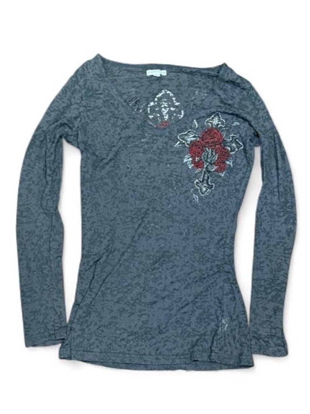 Y2K Warehouse One Bedazzled Rose Animal Print Slim Fit Longsleeve Shirt